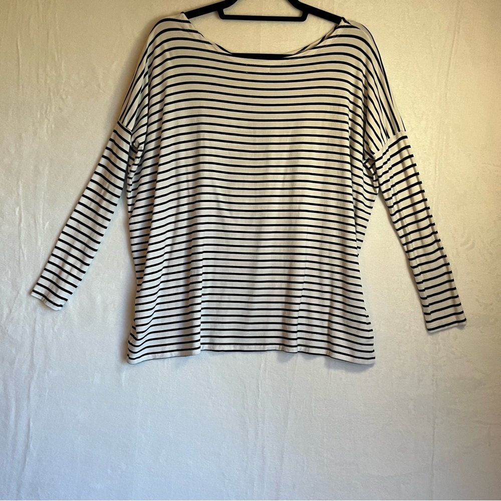 Long Sleeve Tee Tiny Stripe Piko 1988 Top - White/Black Size Medium